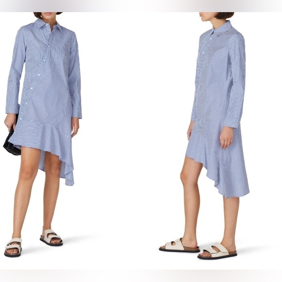 KOCHÉ COLLECTIVE Sz 36 or US size 6 Blue White Pinstripe Asymmetrical Shirtdress - Picture 1 of 11